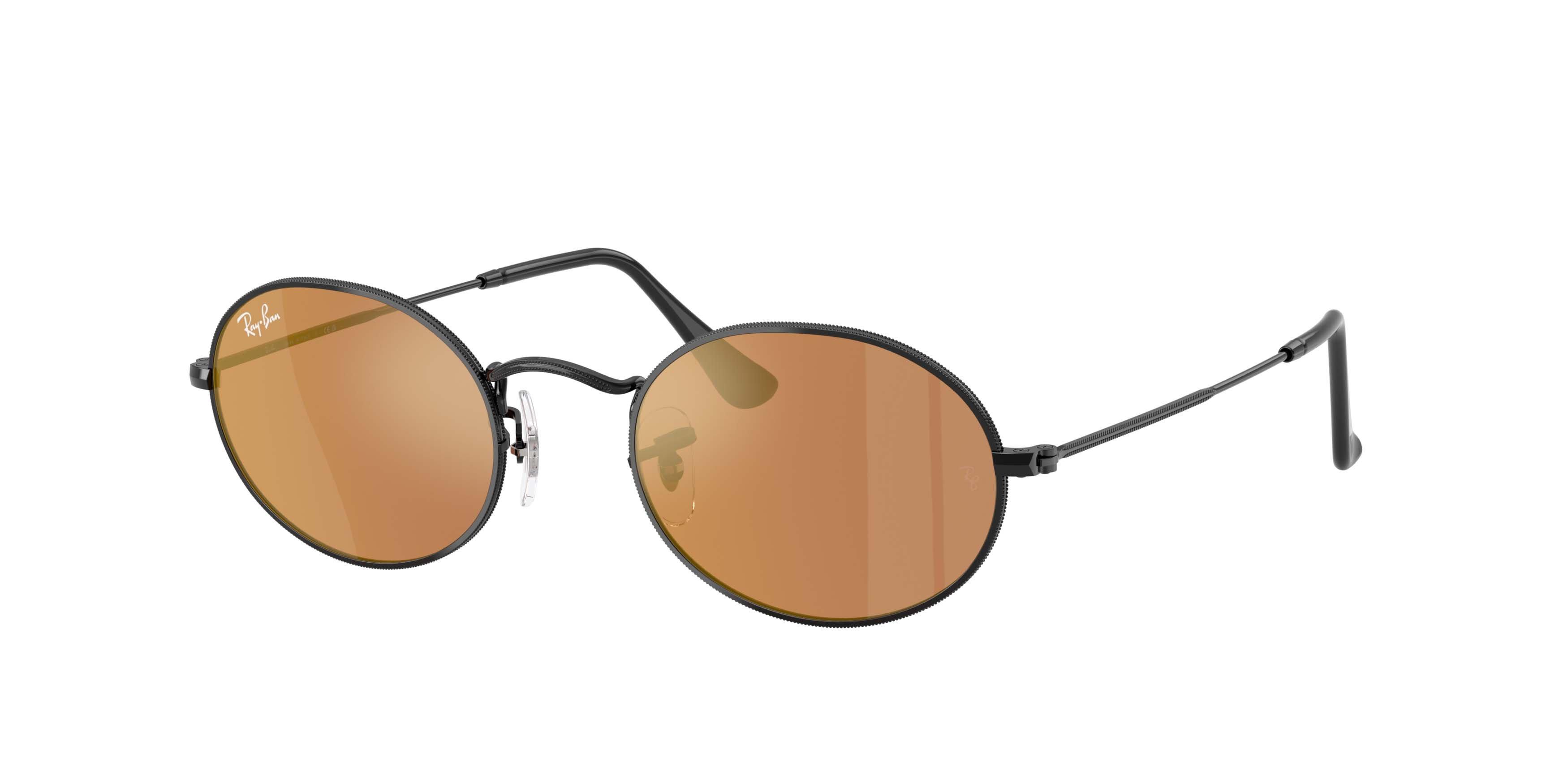Ray-Ban Oval Flat Lenses Brown Mirror Gold Sunglasses – Polished Black